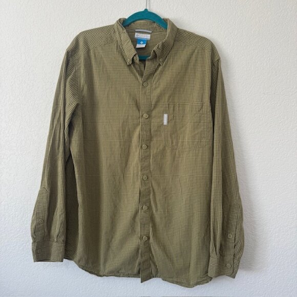 Columbia Mens Green Button Down Long Sleeve Checkered Casual Shirt Size L‎ EUC - Picture 1 of 8